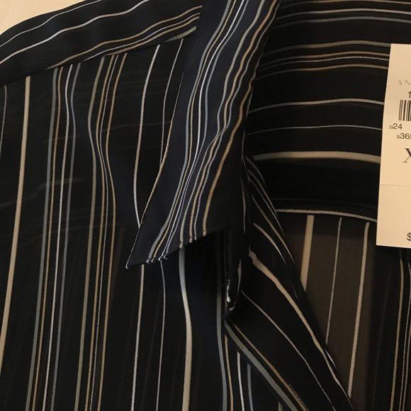 NEW Ann Taylor Sheer Striped XXL Navy/Multi Blouse - Picture 6 of 12
